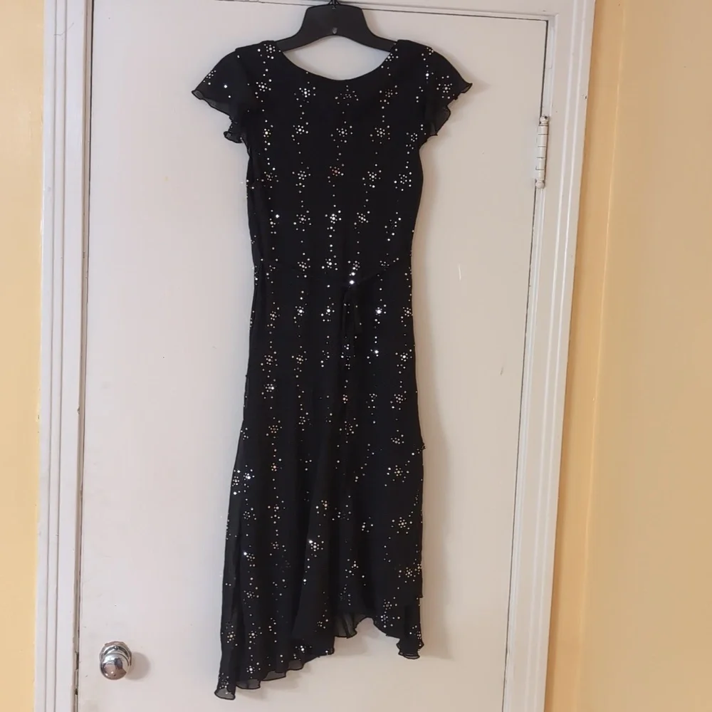 Disorderly Kids Elegant Black Sequin Beaded Asymmetrical Black Dress 14